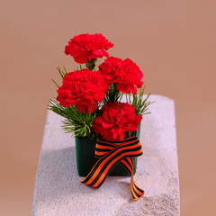 Композиция с красными гвоздиками для возложения