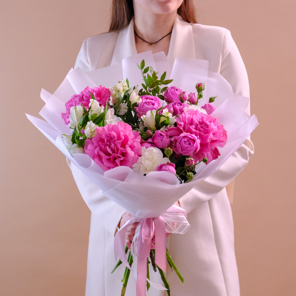 Нежный букет с французской розой Кантри блюз #168