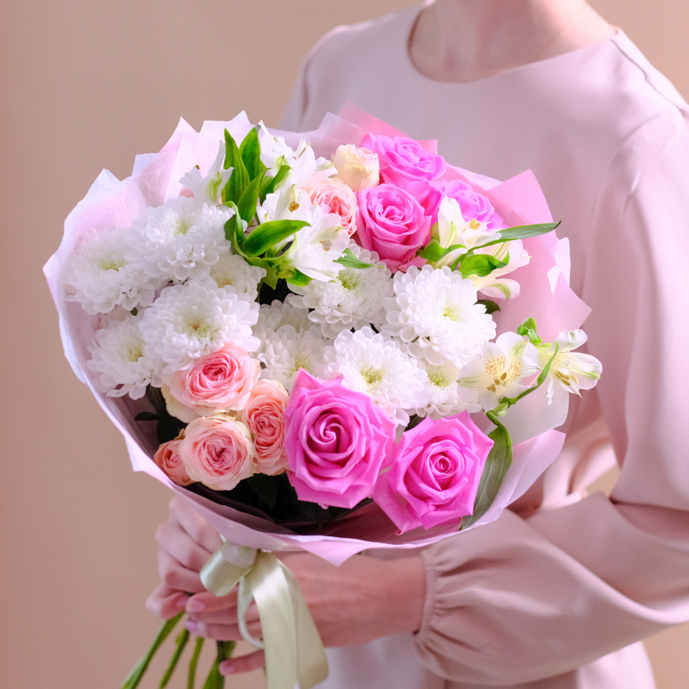 Букет с розовыми розами #196 «Думаю о тебе»