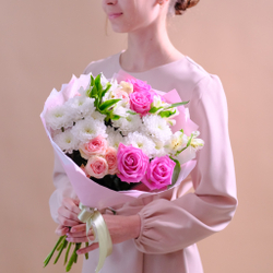 Букет с розовыми розами #196 «Думаю о тебе»
