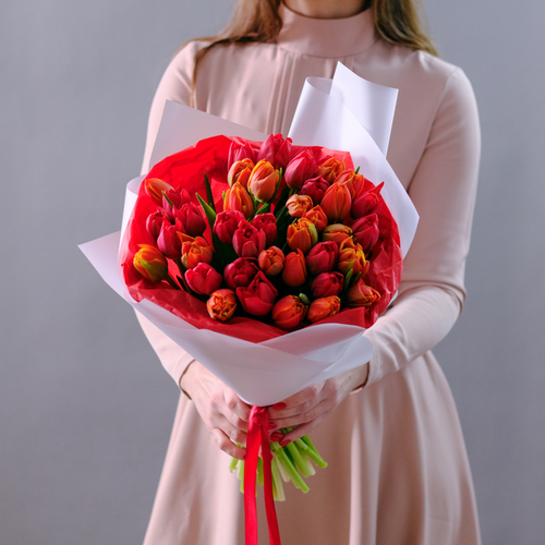 Купить Букет пионовидных тюльпанов "Апельсиновый фреш"