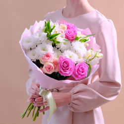 Букет с розовыми розами #196 «Думаю о тебе»