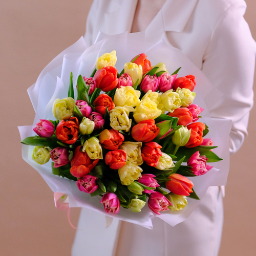 Купить Букет пионовидных тюльпанов "Сливочный микс"
