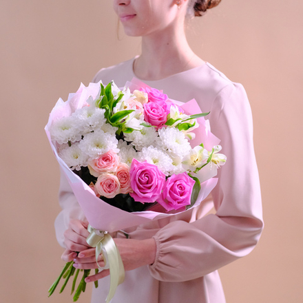 Букет с розовыми розами #196 «Думаю о тебе»