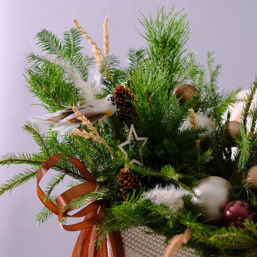 Купить Зимняя эко-композиция в текстильной корзине #718