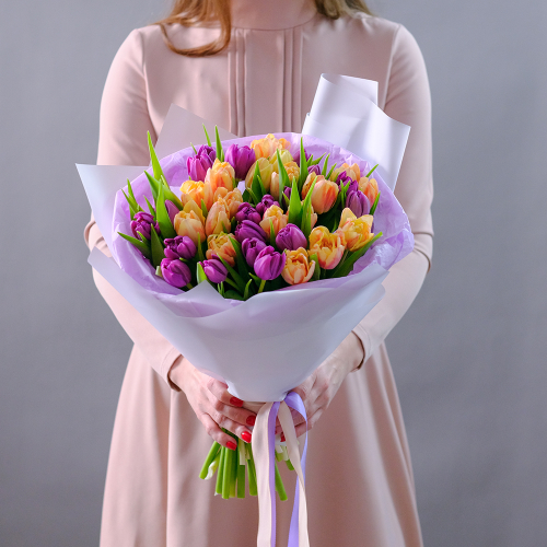 Купить Букет пионовидных тюльпанов "Лавандовый раф"