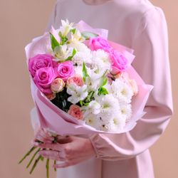 Букет с розовыми розами #196 «Думаю о тебе»