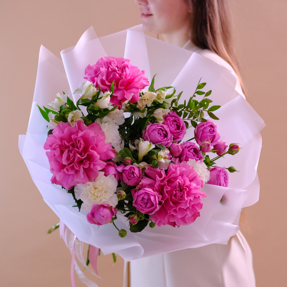 Нежный букет с французской розой Кантри блюз #168