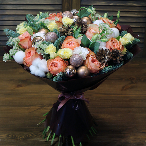Купить Зимний букет с пионовидной розой «‎Королевский»