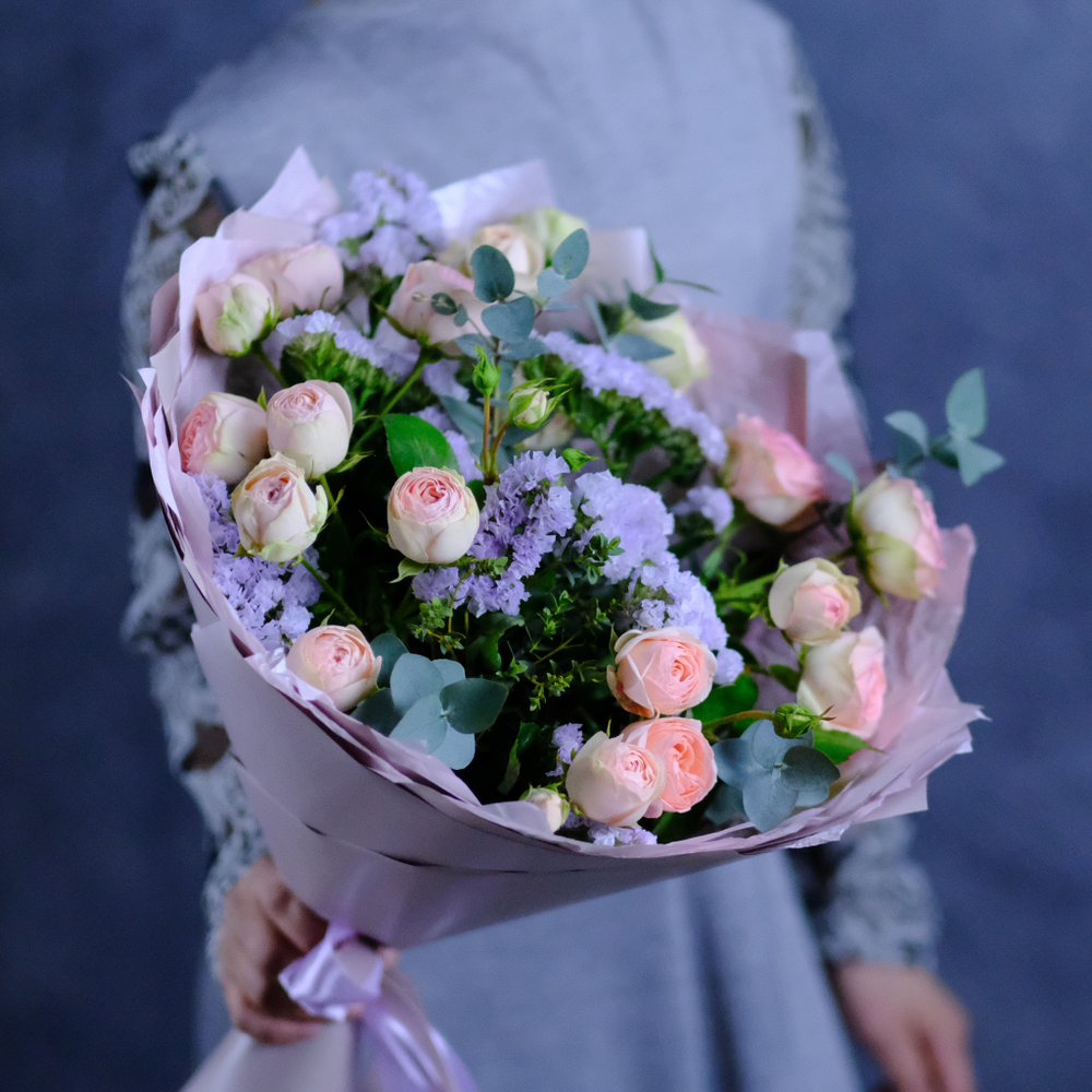 Букет #488 с пионовидными розами «Кэти»