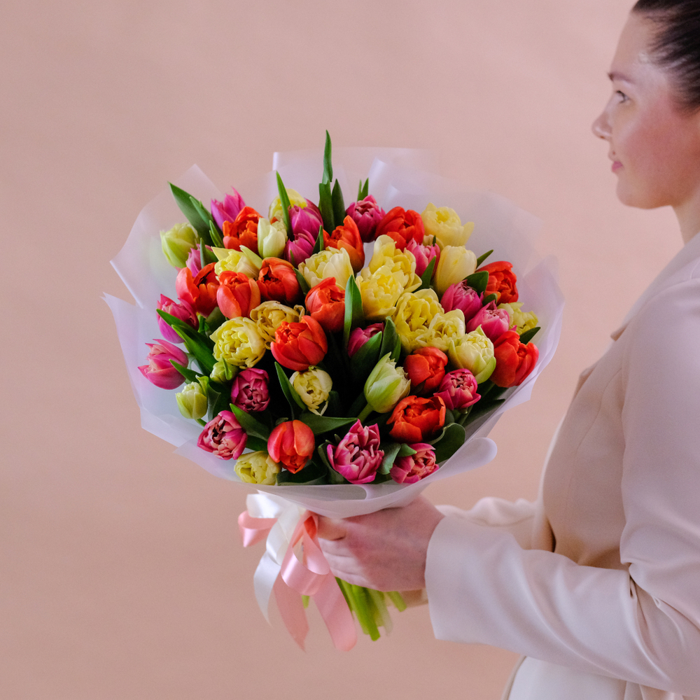 Букет пионовидных тюльпанов "Сливочный микс"