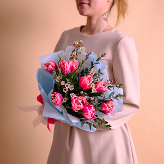 Нежный букет с тюльпанами «Любимка» #823