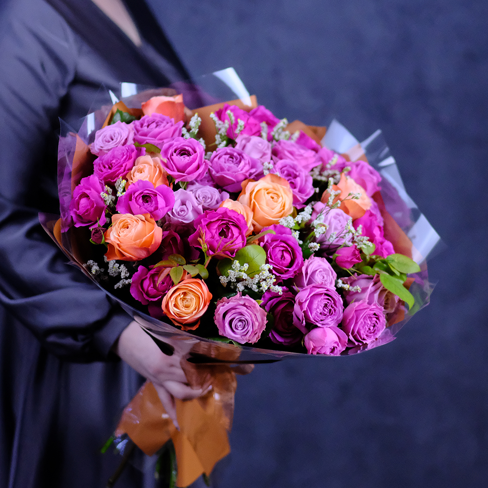 Букет пионовидных роз «Карамель» #406