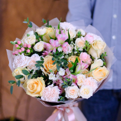 Букет #375 с персиковыми розами