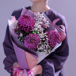Букет-комплимент премиальных хризантем Bigoudi Purple #992
