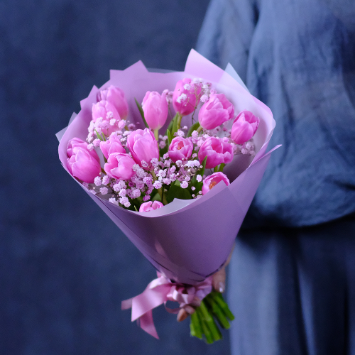 Купить Букет #413 с тюльпанами "Малышка"