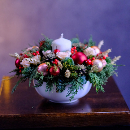 Уютная новогодняя композиция #712 со свечой