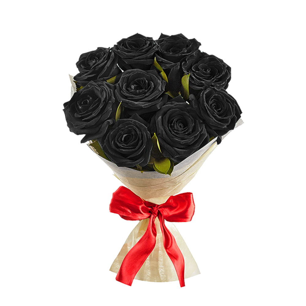 Букет 9 черных роз + крафтбумага