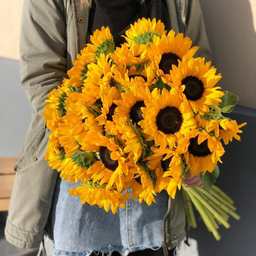 Купить Букет 25 подсолнухов «Улыбайся!»
