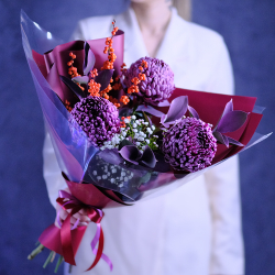 Букет с премиальной хризантемой Bigoudi Purple #669