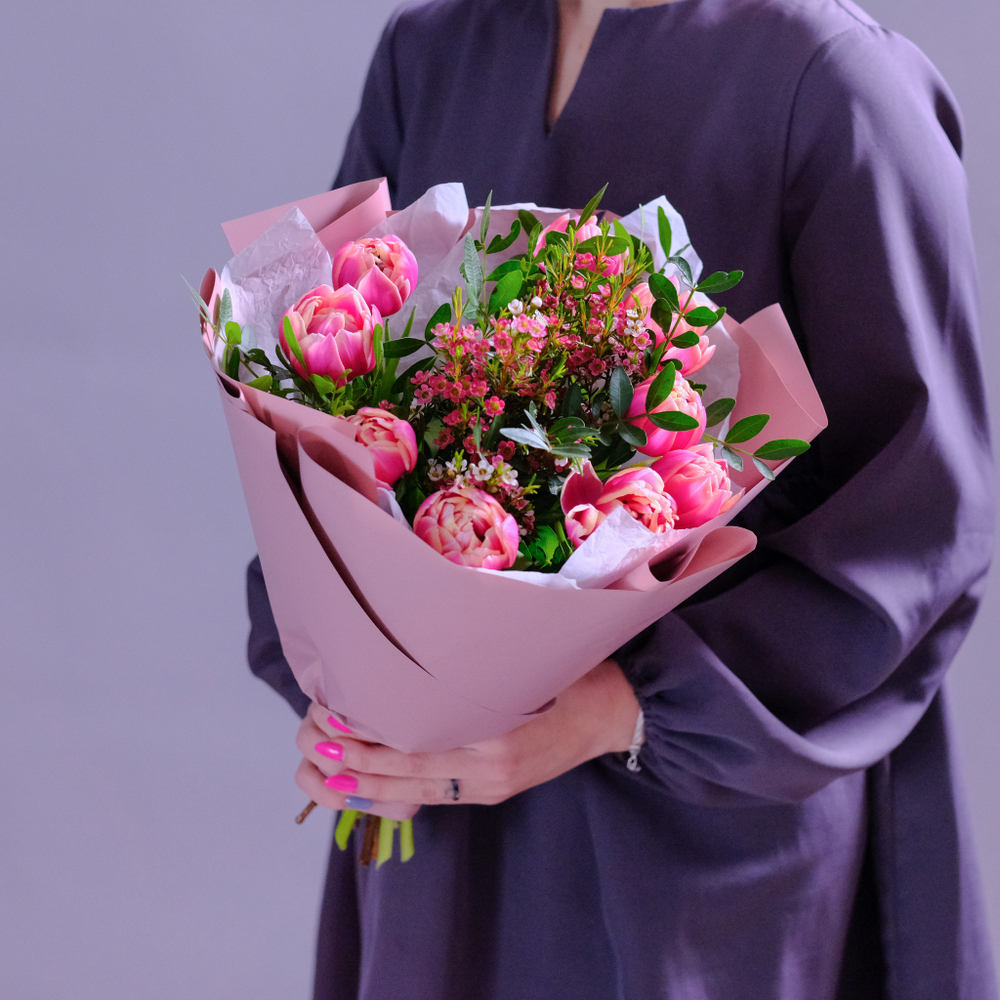 Нежный букет с тюльпанами «Любимка» #823