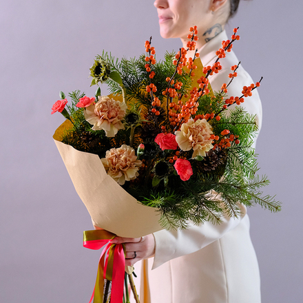 Зимний эко-букет #336 с диантусом