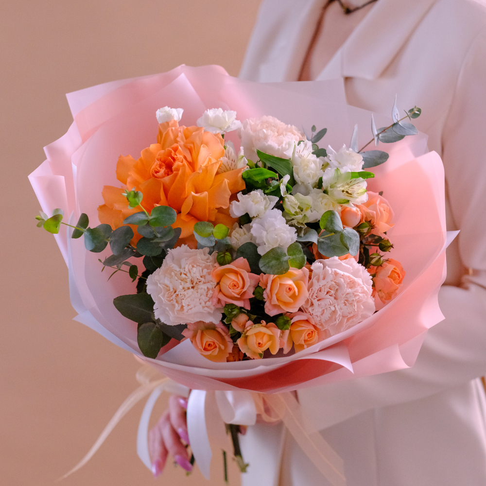 Нежный букет с французской розой Амаретто #169