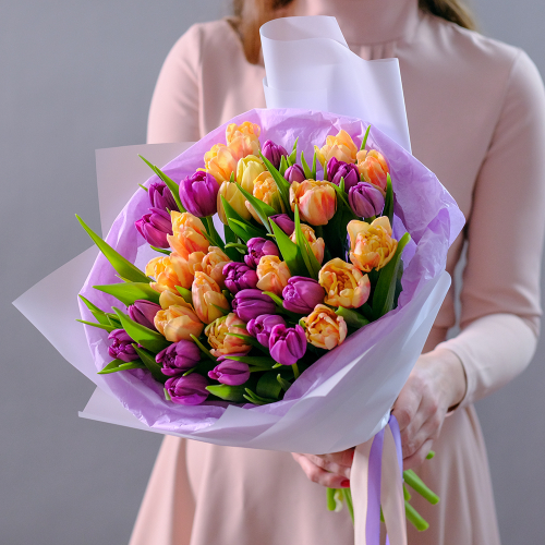Купить Букет пионовидных тюльпанов "Лавандовый раф"