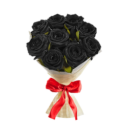 Букет 9 черных роз + крафтбумага