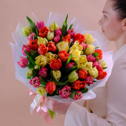 Букет пионовидных тюльпанов "Сливочный микс"