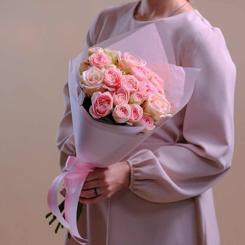 Букет пионовидных роз "Розовый жемчуг"