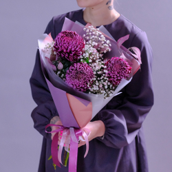 Букет-комплимент премиальных хризантем Bigoudi Purple #992