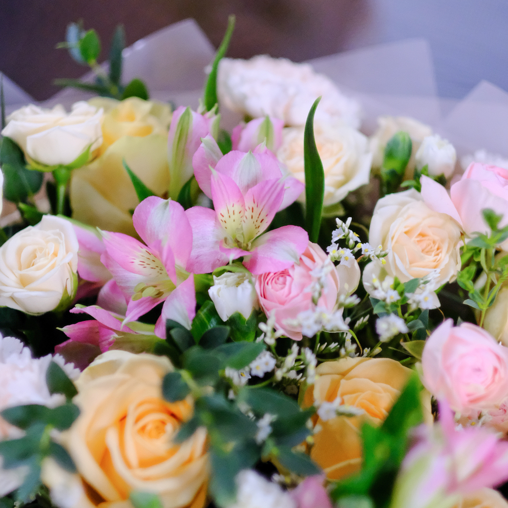 Букет #375 с персиковыми розами