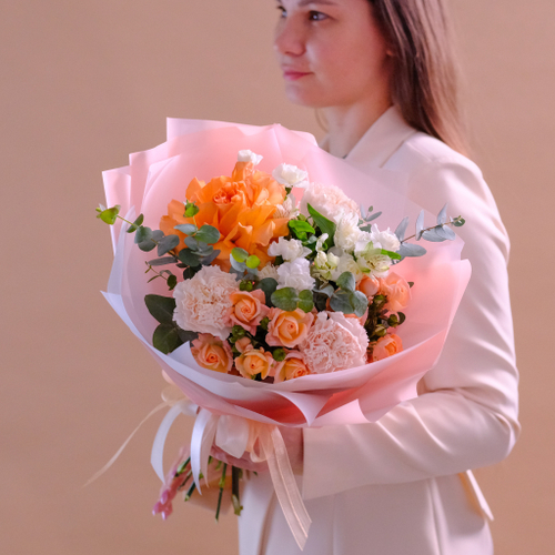 Купить Нежный букет с французской розой Амаретто #169 (готовый букет)